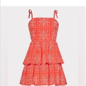 Milly Coral and White Easton Tile Eyelet dress
